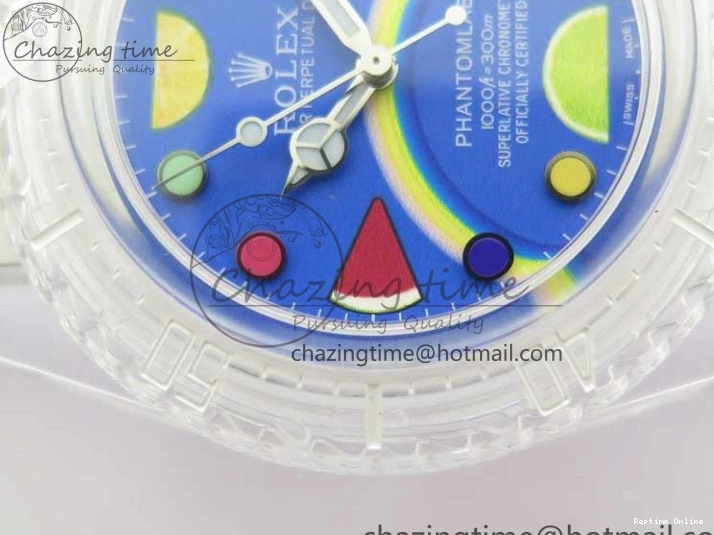 1219 Submariner Phantomlab Transparent KZF Best Edition Blue Fruit Dial on White Rubber Strap VR Classic 2563